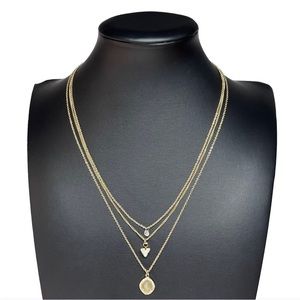 Liz Claiborne Layered Pendant Crystal Golden Necklace 19"